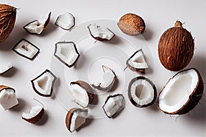 Small cracked coconut fruit lying on white background