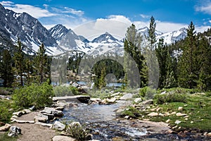 Small creek in Eastern Sierra Nevada mountains in California, along the John Muir Trail in Little Lakes Valley Heart Lake in Mono photo