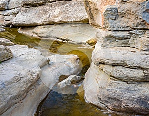 Small creek flowing through rocky walls