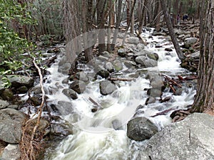 Small Creek, water cascading over the rocks near Bridalveil Falls - Yosemite National Park, Sierra Nevada, California