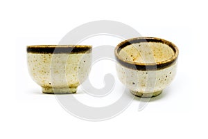 Small cup or sake cup print pattern color yellow and brown.