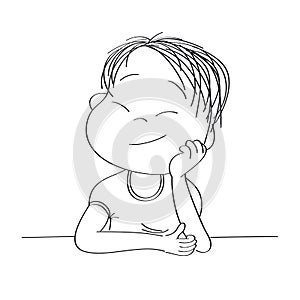 Small cute boy daydreaming, imagining something- original hand drawn illustration