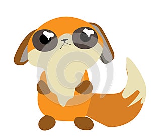 A small cute little Fox with plaintive eyes. Cartoon animals.Vector illustration.Design of t-shirts, postcards.