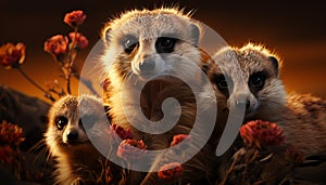 Small cute mammal looking at you, meerkat, domestic animals in the wild generated by AI