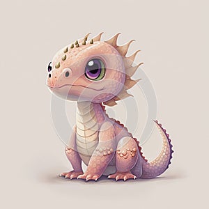Small cute pink dragon, cartoon character.