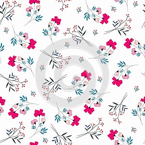 Small cute pink flower seamless pattern