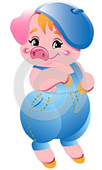 Small cute pink little pigs illustration