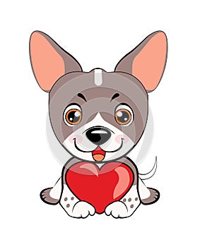 Small, cute puppy with heart. Vector illustration.