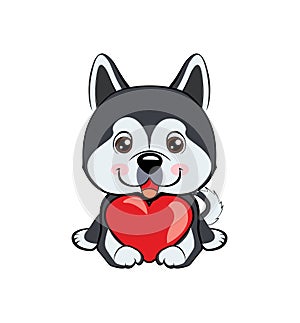 Small, cute puppy with heart. Vector illustration.