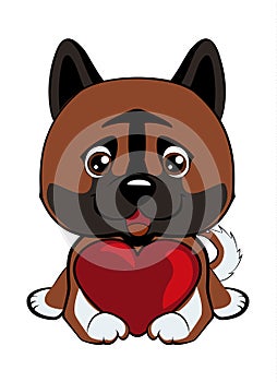 Small, cute puppy with heart. Vector illustration.