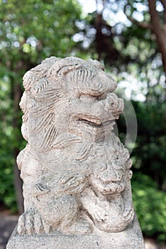 A small and cute stone lion statue