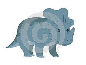 Small cute triceratops dinosaur with a horn