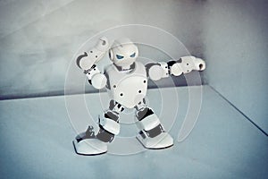 Small cyborg robots, humanoids with face and body dances to music