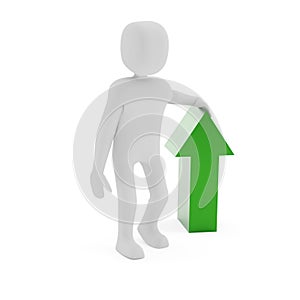 Small 3d character with a green upswing arrow photo