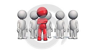 Small 3D people - red leader in front of a group