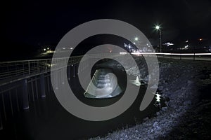 Small dam at night. Rural landscape.