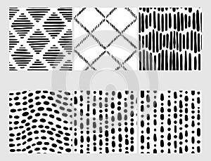 Small dash patterns set. Seamless minimal dash pattern, small elements.