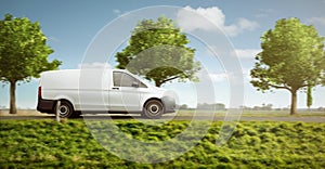 Small delivery van on a country road