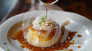 A small dessert on a plate with a spoon