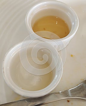 Small dipping bowl completely emptied after meal