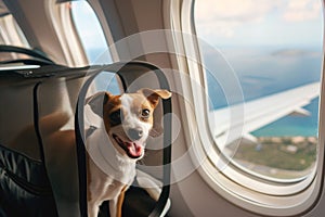 Small Dog in a Carrier on a Plane Going on Vacation