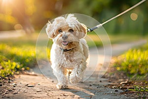 Small Dog With Collar Walking in Park