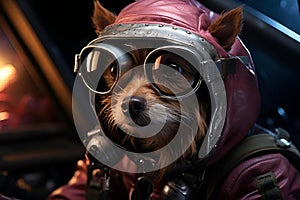 the small dog is dressed in a pair of goggles