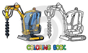 Small drilling truck. Car with eyes. Coloring book