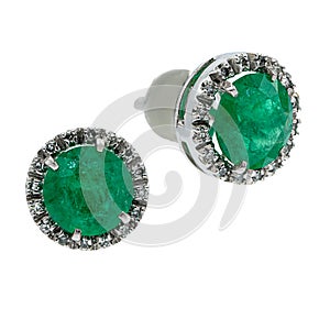 Small earrings in white gold with diamonds and emeralds on the clasp of poset