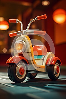 A small electric tricycle, designed for children.