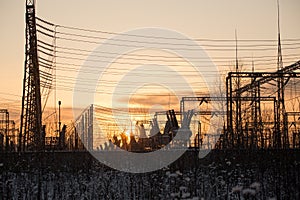 Electrical substation.at sunset