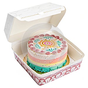 Bento cake in box isolated on white background