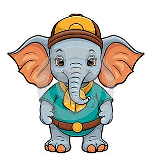 A small elephant with big ears in clothes