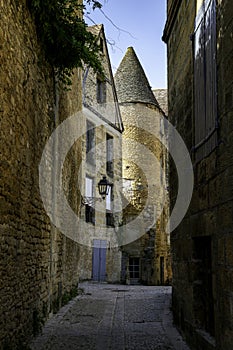 small empty france street in the village sarlat in the dordogne