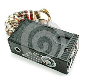 Small espionage photo camera and film