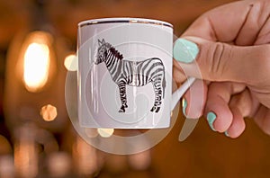 Small espresso mug with mexican design and a zebra painted on it