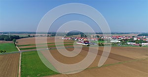 Small European city aerial view. german village aerial view. Agricultural fields near a small town. european landscape