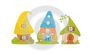 Small Fairytale Houses for Gnome or Dwarf Vector Set