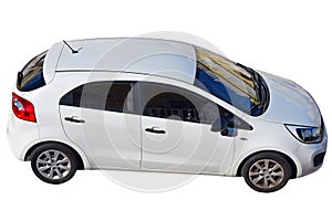 Small Family Hatchback Car With Street Reflections On Screen. Isolated With PNG File Attached