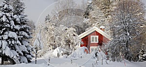 Small farm, winter and snoiw