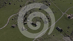 Small farming village in the canton of Obwalden in Switzerland seen from a drone