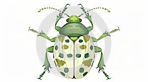 Small fauna species: green beetle. Spotted bright bug icon, top view. Summer animal, wild insect with spotty wings. Flat