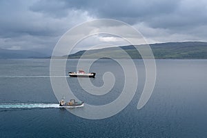 Small ferry and fishing vessel in scottish waters