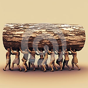 small figuring people carrying a big log together