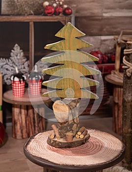 Small fir tree for decoration. Self-made small wooden Christmas tree