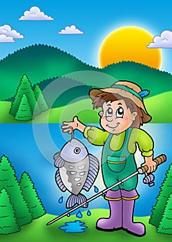 Small fisherman with fish