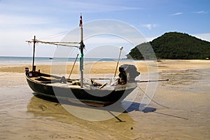 Small fishing boat landing beach