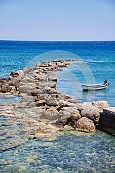 Small fishing boat in the ocean