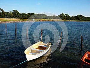 Small fishing dingy boat in a harbour at Funen Denmark