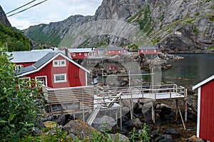 Small fishing village of Nusfjord with wooden houses in Lofoten, Norway.